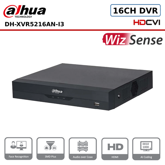 16 Channel Dahua DH-XVR5216AN-I3 16 Channel Penta-brid 5M-N/1080P 1U 2HDDs WizSense Digital Video Recorder - CCTV Express UK