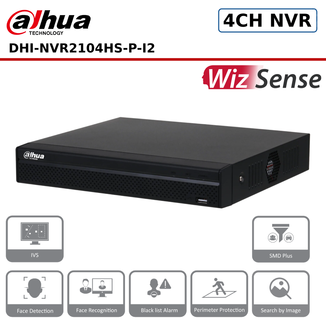 4 Channel Dahua NVR2104HS-P-I2 4 Channel 4K Compact 4 PoE WizSense AI Network Video Recorder - CCTV Express UK