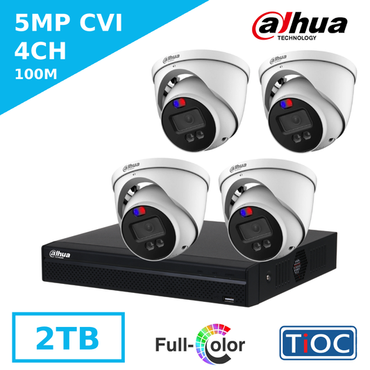 5MP 2.5K 4 Channel CVI TiOC Kit - 4 x ME1509HP-A-PV TiOC Cameras with Mic + 4Ch AI XVR + 2TB HDD + 100M Cable - CCTV Express UK