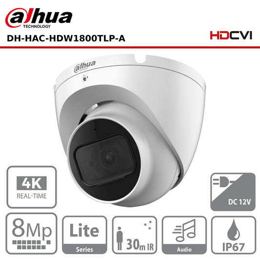 8MP Dahua DH-HAC-HDW1800TLP-A 8MP 4K IR HDCVI Lite Series, 2.8mm Fixed Lens, HDoC Turret Camera - CCTV Express UK