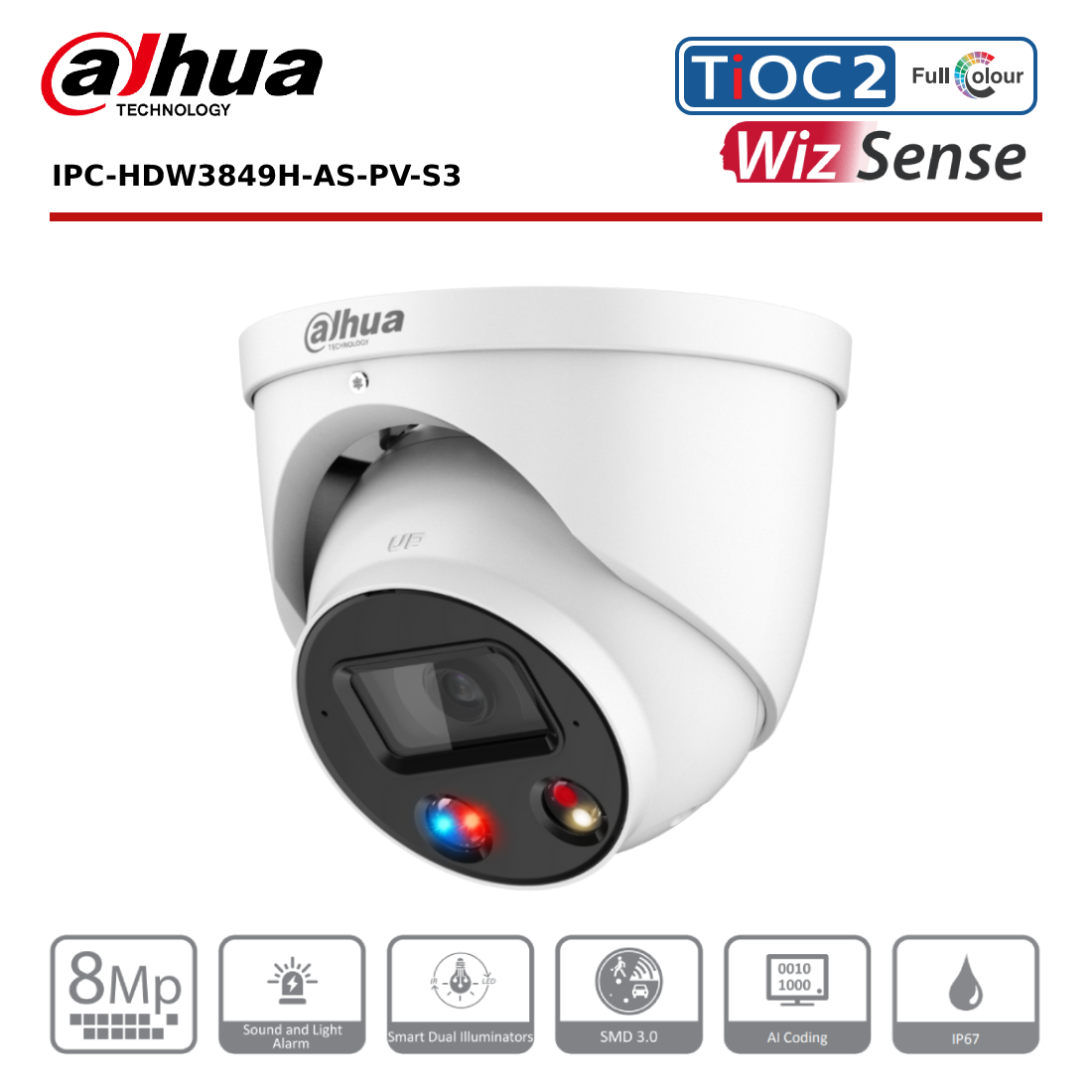 8MP Dahua DH-IPC-HDW3849H-AS-PV-S4 8MP TiOC 2.0 Fixed-focal Eyeball Network Camera - CCTV Express UK