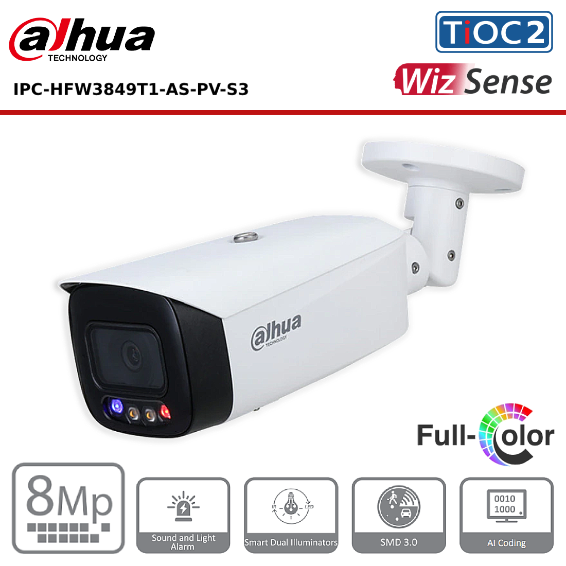 8MP Dahua DH-IPC-HFW3849T1-AS-PV-S3 8MP TiOC 2.0 Fixed-focal Bullet Network Camera - CCTV Express UK
