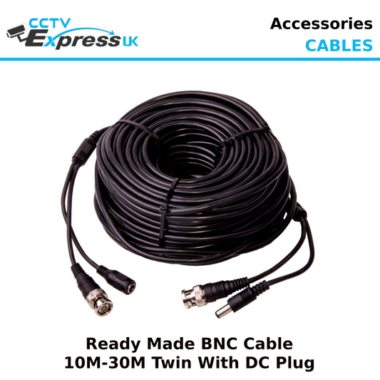 Coaxial Shotgun Ready Made CCTV Cable with BNC and DC Jack Connectors - 10M-30m - CCTV Express UK