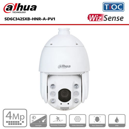Dahua SD6C3425XB-HNR-A-PV1 WizSense Series, Starlight IP66 4MP 4.8-120mm Lens, IR 150M 25x Optical Zoom IP PTZ Camera, White - CCTV Express UK