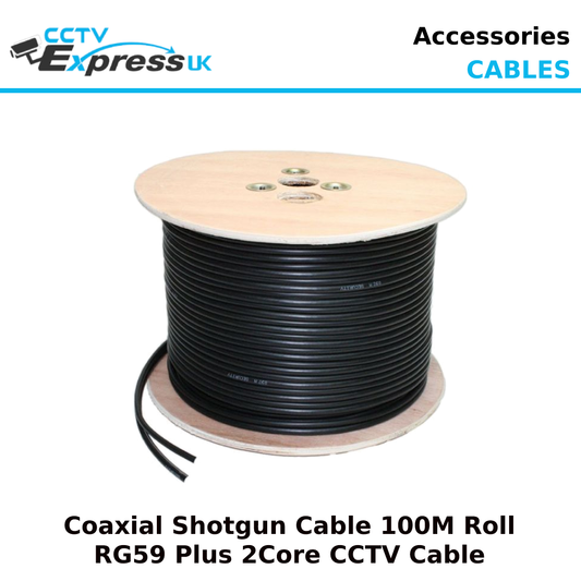 100M Shotgun RG59 Plus 2 Core CCTV Coax Cable Black - Full Copper - CCTV Express UK