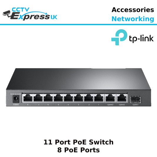 TP-LINK 8-Port 10/100Mbps + 3-Port Gigabit Desktop Switch with 8 PoE+ Ports - TL-SL1311MP - CCTV Express UK