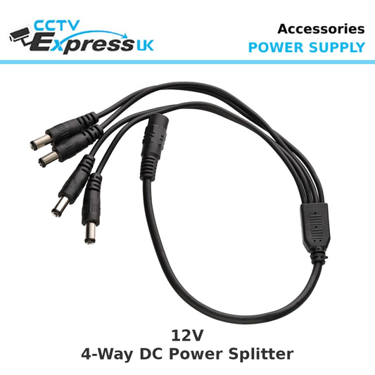 DC Power Splitter 4-Way Adapter – 2.1mm 12V CCTV PSU to 4 Camera Power Cable