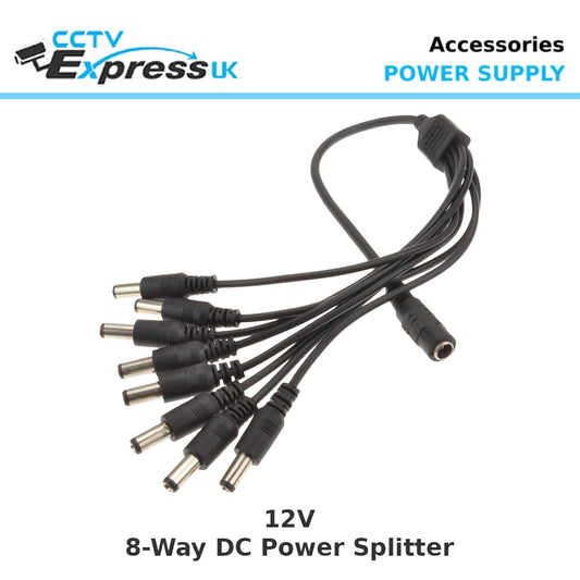 DC Power Splitter 8-Way Adapter – 2.1mm 12V CCTV PSU to 8 Camera Power Cable