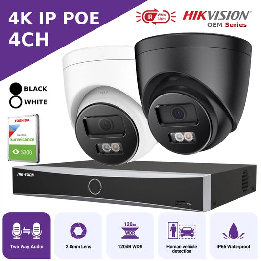 Hikvision OEM Series 4K IP 4CH PoE CCTV Kit with IPT280W-HT Cameras + DS-7604NXI-K1/4P NVR + 2TB HDD