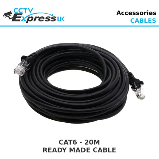 CAT6 Ready Made Network Cable / Patch Lead - Outdoor - Black - Copper - 20m