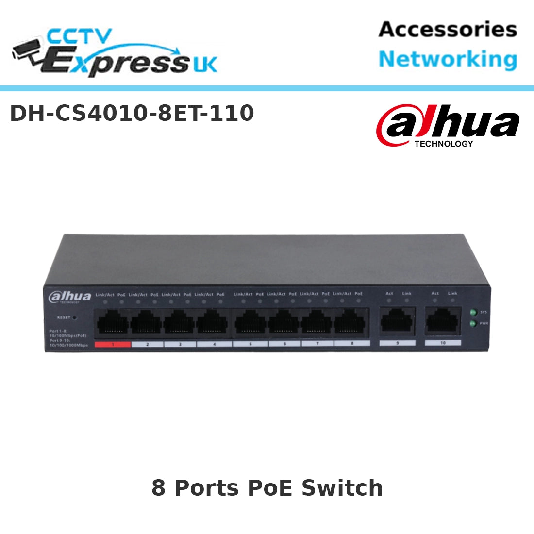Dahua DH-CS4010-8ET-110 – 8 Port Cloud Managed PoE Switch 110W