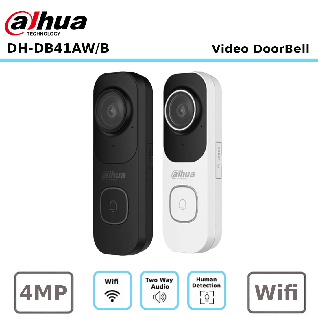 Dahua DH-DB41AW/B 4MP Smart Wi-Fi Video Doorbell with Two-Way Audio & Human Detection