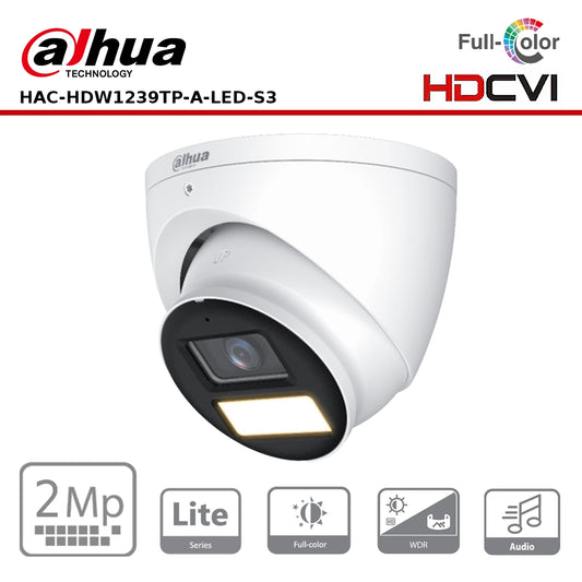 Dahua DH-HAC-HDW1239TP-A-LED-S3 - 2MP Full-Color HDCVI Fixed-Focal Eyeball Camera