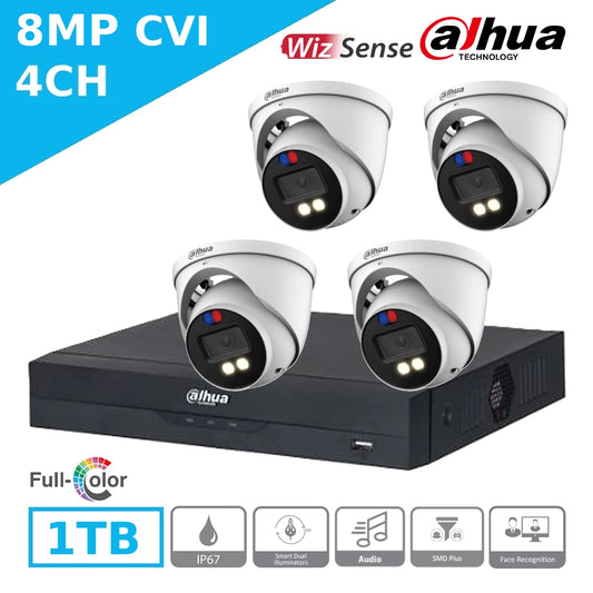 8MP CVI Kit – 4 x Dahua HAC-ME1809HP-A-PV Turret Cameras + XVR5104HS-4KL-I3 DVR + 1TB HDD