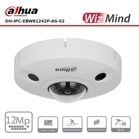 Dahua DH-IPC-EBW81242P-AS-S2 12MP IR WizMind Fisheye Network Camera with 360° Panoramic View, People Counting & Heat Mapping