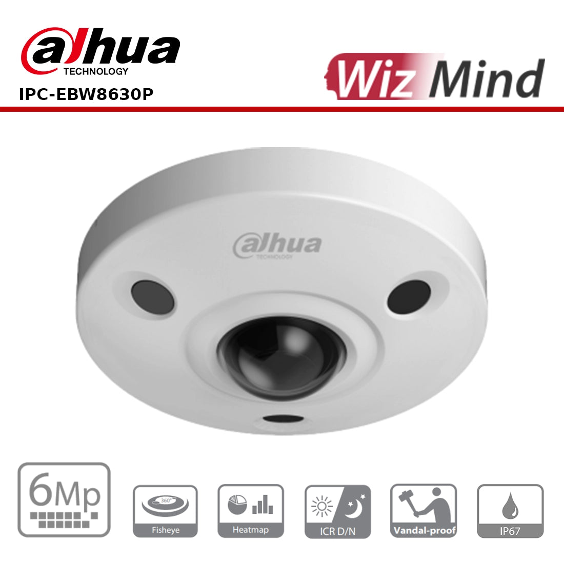 Dahua IPC-EBW8630P - 6MP WizMind AI Series IR Fisheye Camera