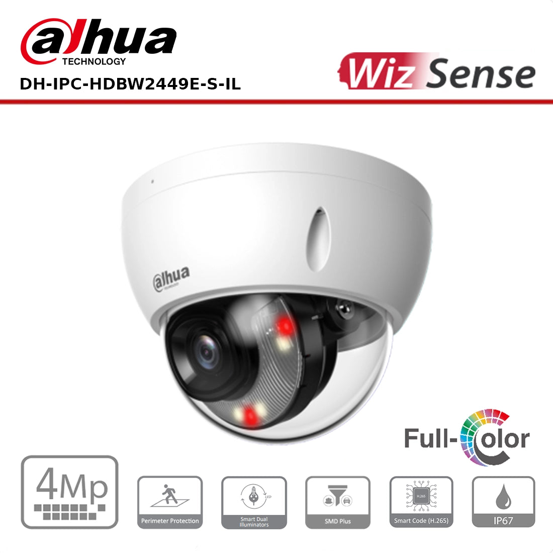 Dahua DH-IPC-HDBW2449EP-S-IL 4MP Smart Dual Light Fixed-Focal Dome WizSense IP Camera, 3.6mm Lens