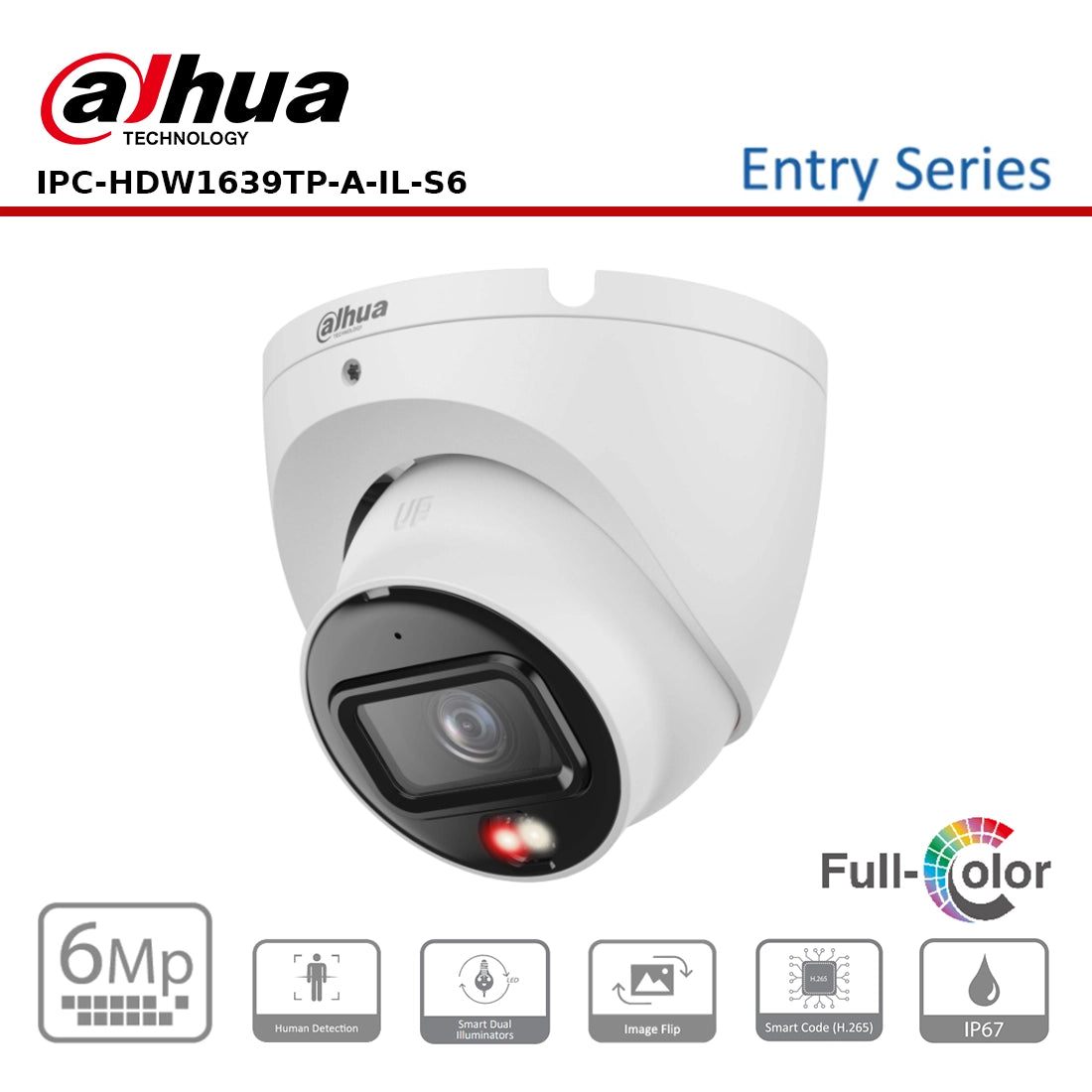 Dahua DH-IPC-HDW1639TP-A-IL-S6 6MP Smart Dual Light Turret IP Camera, 2.8mm Lens