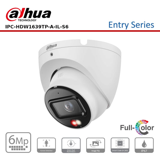 Dahua DH-IPC-HDW1639TP-A-IL-S6 6MP Smart Dual Light Turret IP Camera, 2.8mm Lens