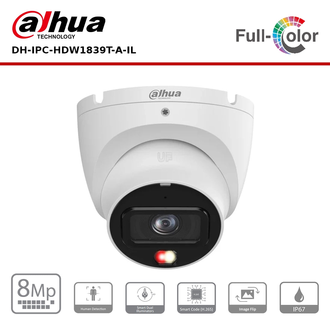 Dahua DH-IPC-HDW1839TP-A-IL 8MP Smart Dual Light Turret IP Camera, 2.8mm Lens