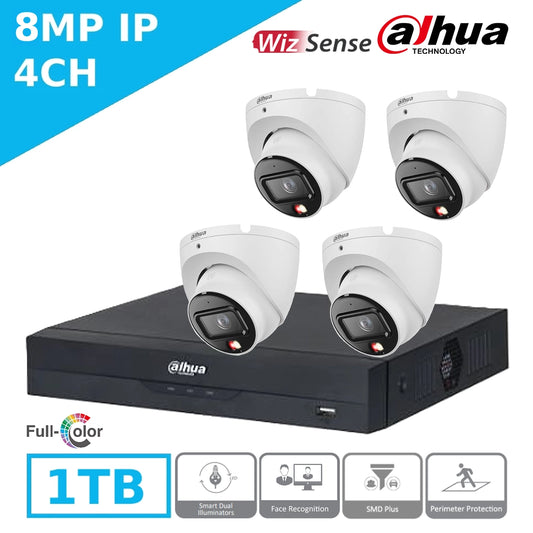 Budget 8MP Dahua IP CCTV Kit – 4 x IPC-HDW1839T-A-IL + 4CH NVR + 1TB – Full Colour Hybrid Night Vision