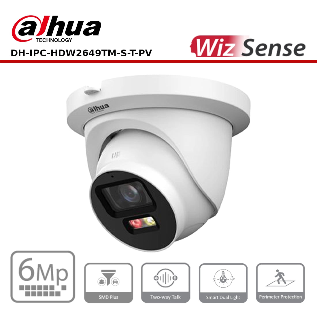 Dahua DH-IPC-HDW2649TM-S-T-PV 6MP Smart Dual Light Fixed-focal Eyeball WizSense Network Camera