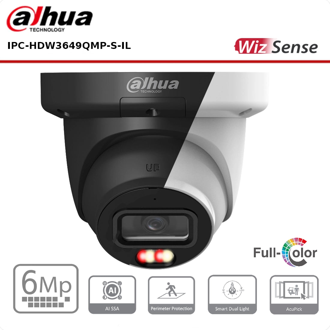 Dahua DH-IPC-HDW3649QMP-S-IL - 6MP Smart Dual Light Fixed-focal Eyeball WizSense Network Camera