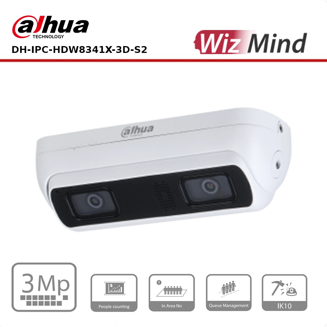 Dahua IPC-HDW8341-3D-S2 - 3MP WizMind AI Series IR Dual Lens People Counting Camera