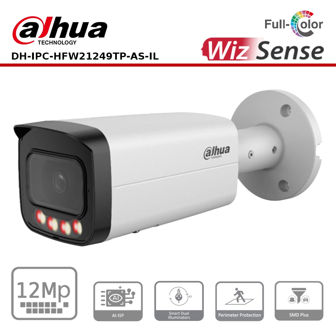 Dahua DH-IPC-HFW21249TP-AS-IL - 12MP Smart Dual Light Fixed-focal Bullet WizSense Network Camera