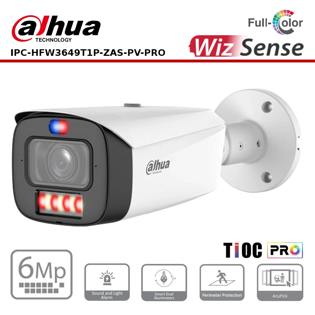Dahua DH-IPC-HFW3649T1P-ZAS-PV-PRO 6MP WizColor TiOC PRO Vari-focal Bullet WizSense Network Camera "NR"
