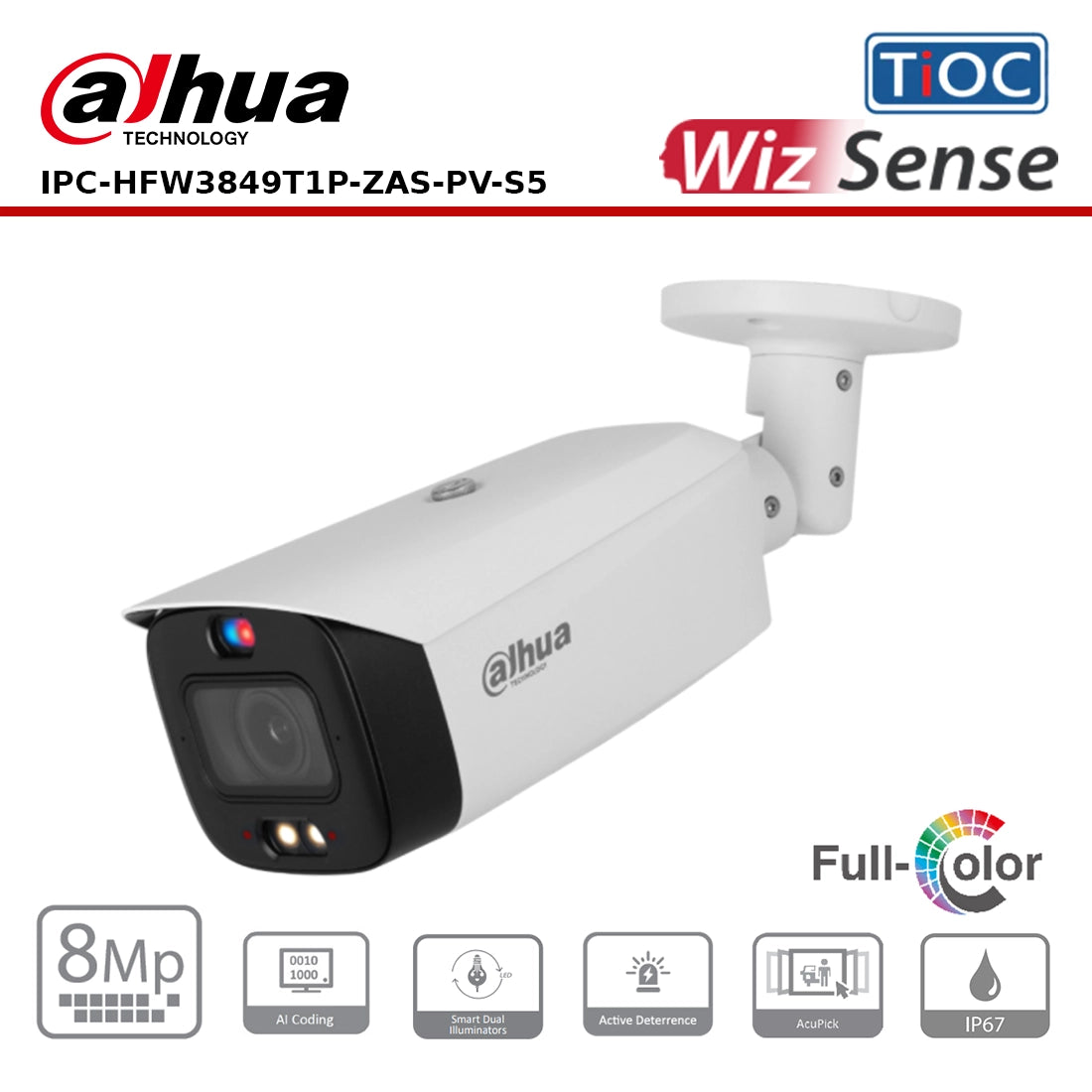 Dahua IPC-HFW3849T1P-ZAS-PV-S5 - 8MP TiOC 3.0 Series Vari-Focal Dual Illuminator Bullet Camera (S5)