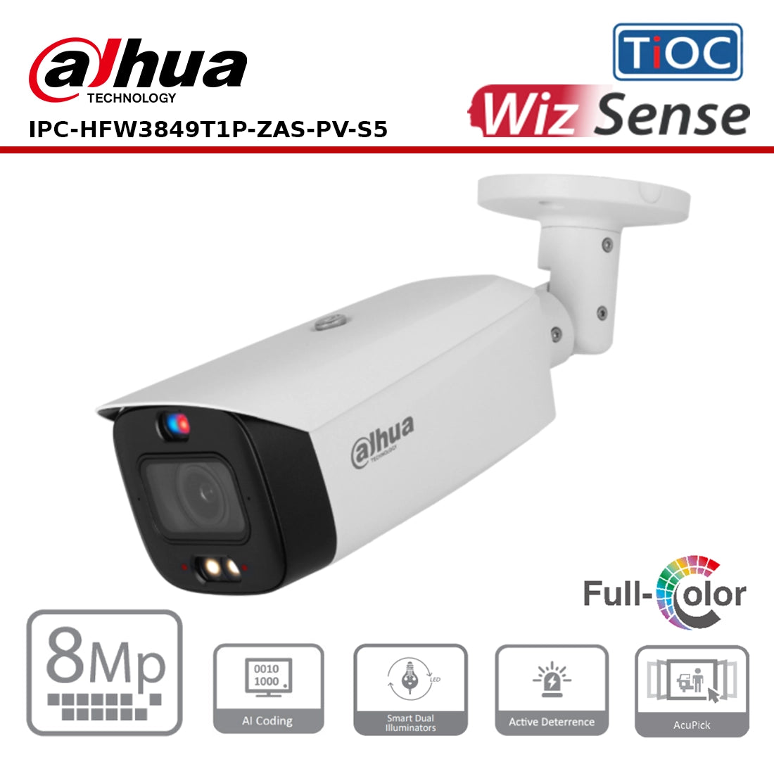 Dahua IPC-HFW3849T1P-ZAS-PV-S5 - 8MP TiOC 3.0 Series Vari-Focal Dual Illuminator Bullet Camera (S5)
