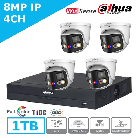 8MP Dahua Premium IP CCTV Kit – 4 x IPC-PDW3849-A180-AS-PV 180° Full Colour Panoramic Cameras + 4CH NVR4104HS-P-EI + 1TB HDD