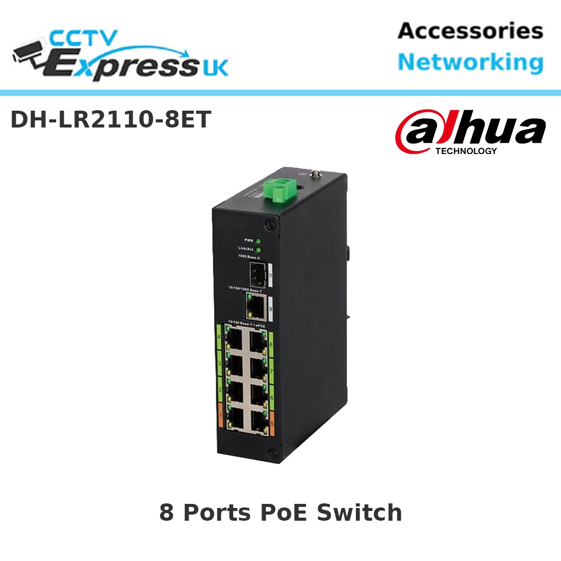 Dahua DH-LR2110-8ET-120 8-Port 2-Layer ePoE Switch, 8 x 10-100 Base-T, 60W