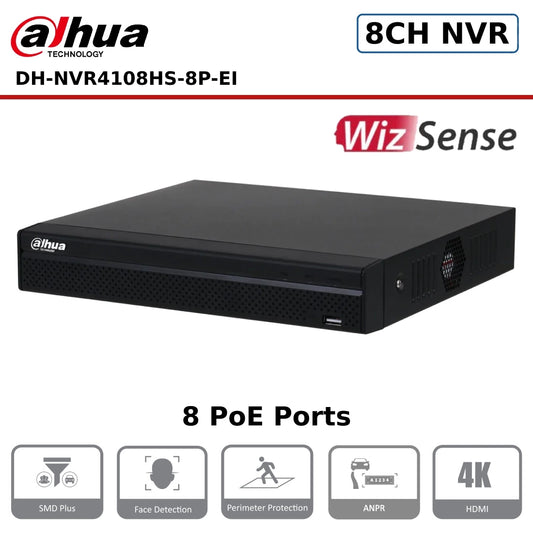 8 Channel Dahua NVR4108HS-8P-EI 8PoE 1HDD WizSense Network Video Recorder