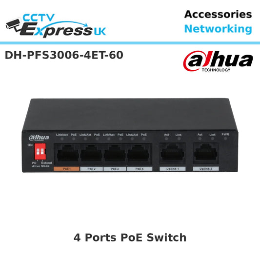 Dahua DH-PFS3006-4ET-60 6-Port 10/100Mbps Unmanaged Desktop Switch with 4 PoE Ports