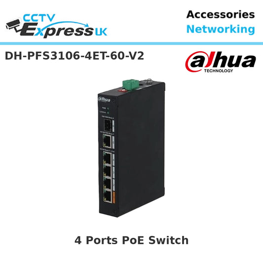 Dahua PFS3106-4ET-60 4-Port Unmanaged PoE Switch, 4 × RJ45 10-100M, 60W (V2)