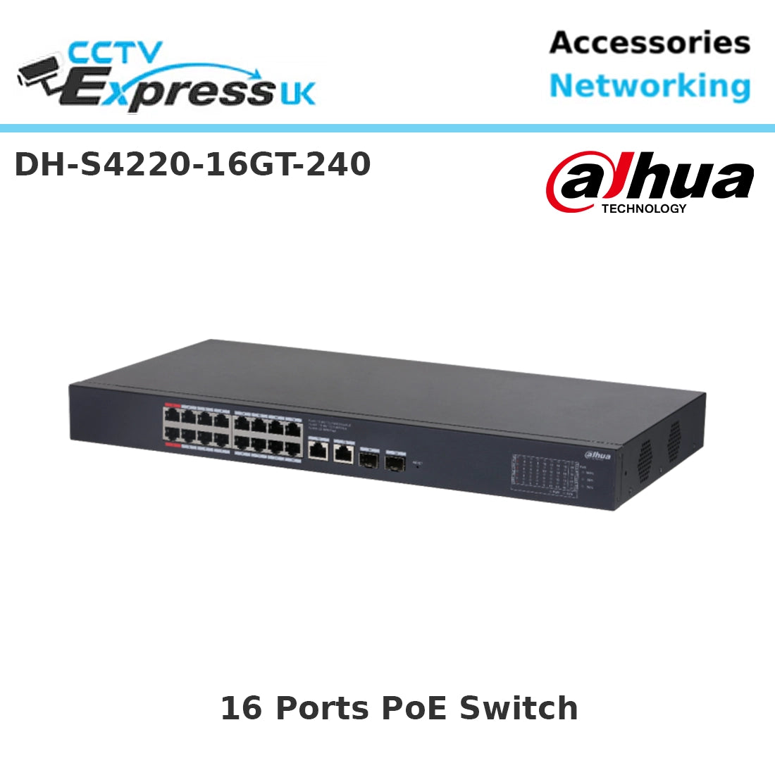Dahua DH-S4220-16GT-240 20-Port Managed Desktop Gigabit Switch with 16-Port PoE, 240W