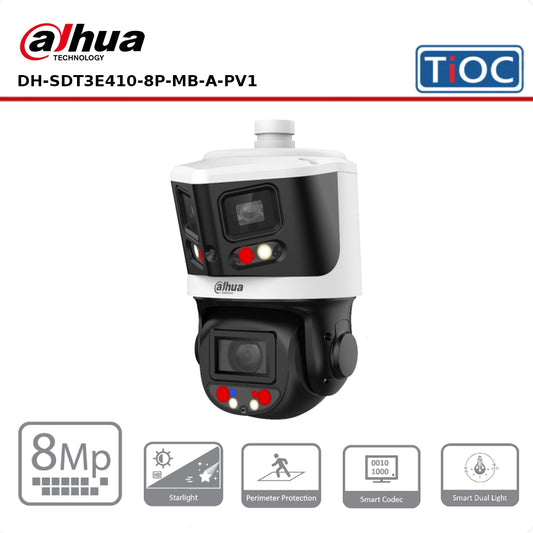 Dahua DH-SDT3E410-8P-MB-A-PV1 - 8MP & 4MP 10x Starlight TiOC Network Panoramic & PTZ Camera