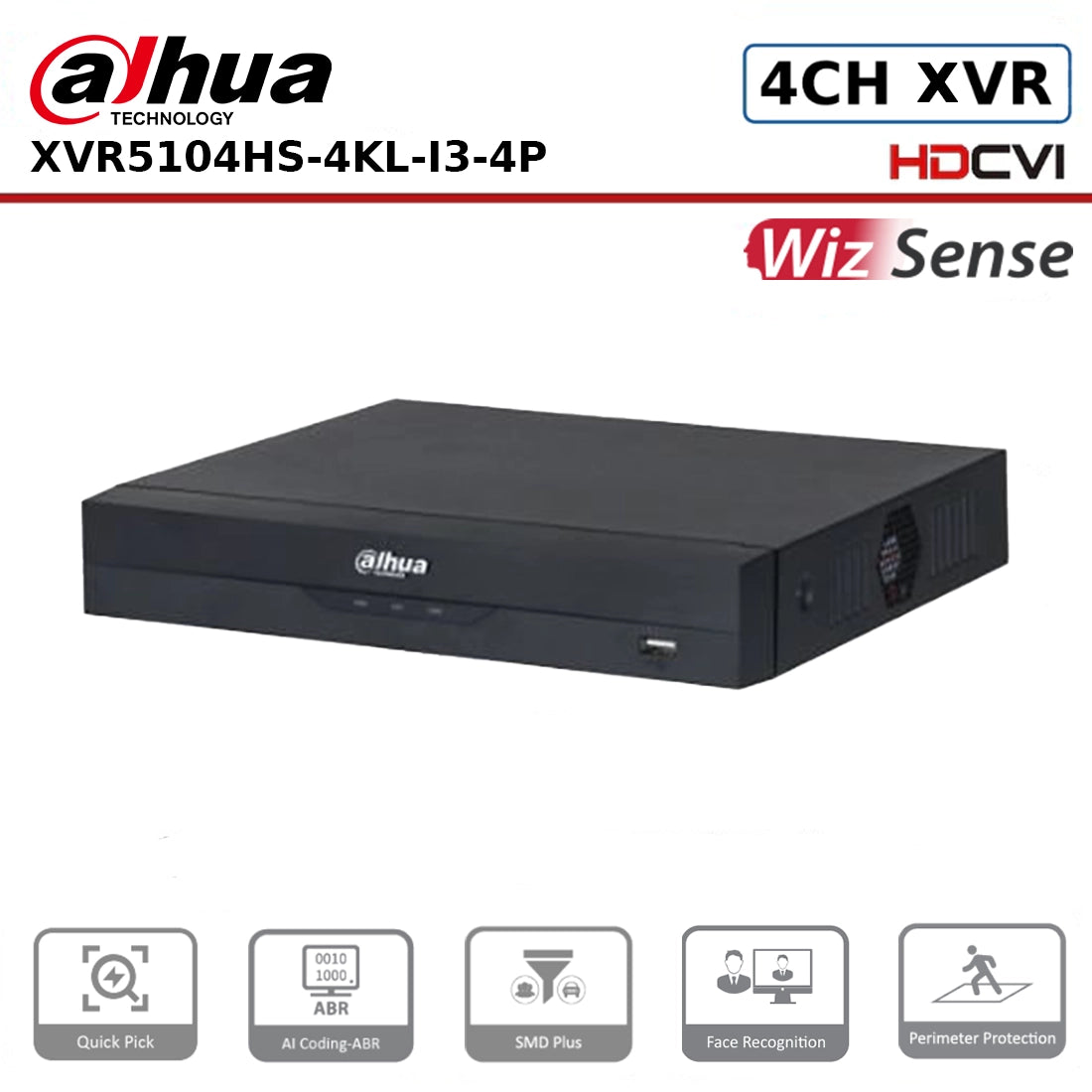 Dahua XVR5104HS-4KL-I3-4P 4 Channel PoC 4K-N/5MP Compact 1U 1HDD WizSense Digital Video Recorder