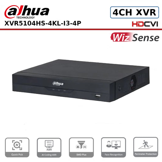 Dahua XVR5104HS-4KL-I3-4P 4 Channel PoC 4K-N/5MP Compact 1U 1HDD WizSense Digital Video Recorder
