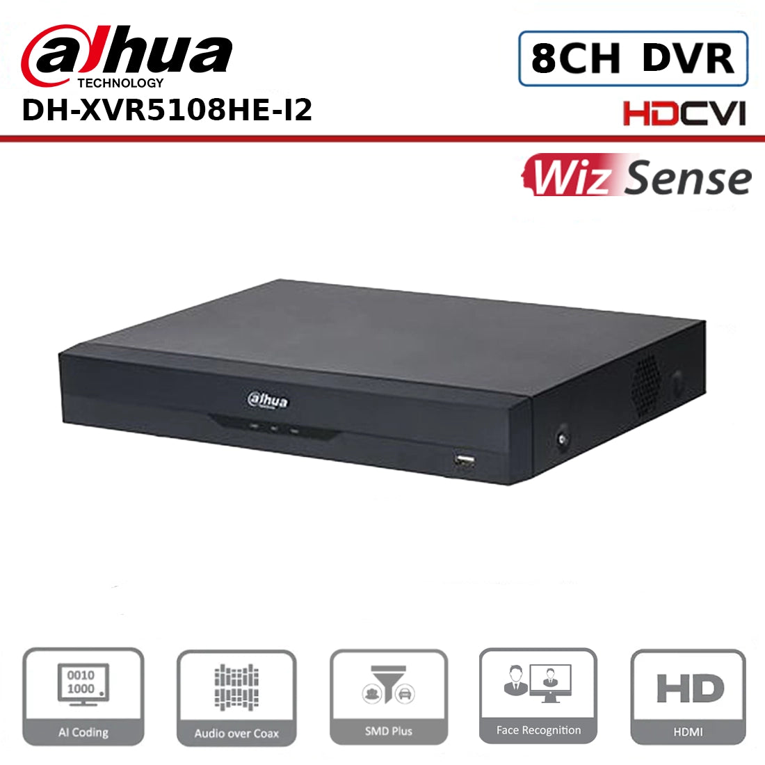 Dahua DH-XVR5108HE-I2 8 Channels Penta-brid 5M-N/1080P Compact 1U 1HDD WizSense Digital Video Recorder
