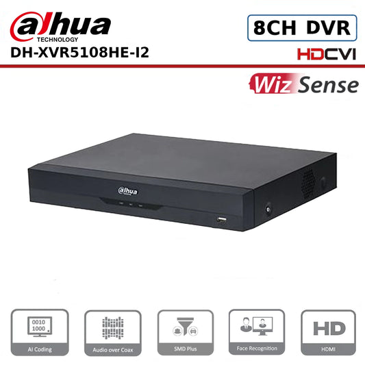Dahua DH-XVR5108HE-I2 8 Channels Penta-brid 5M-N/1080P Compact 1U 1HDD WizSense Digital Video Recorder