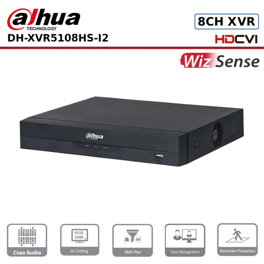 8 Channels Dahua DH-XVR5108HS-I2 8 Channels Penta-brid 5M-N/1080P Compact 1U 1HDD WizSense Digital Video Recorder