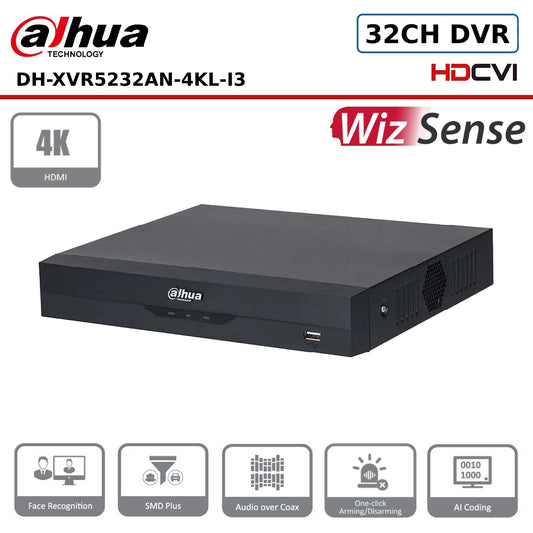 32 Channel 4K Dahua DH-XVR5232AN-4KL-I3 32 Channel DVR 4K 2HDDs WizSense Digital Video Recorder