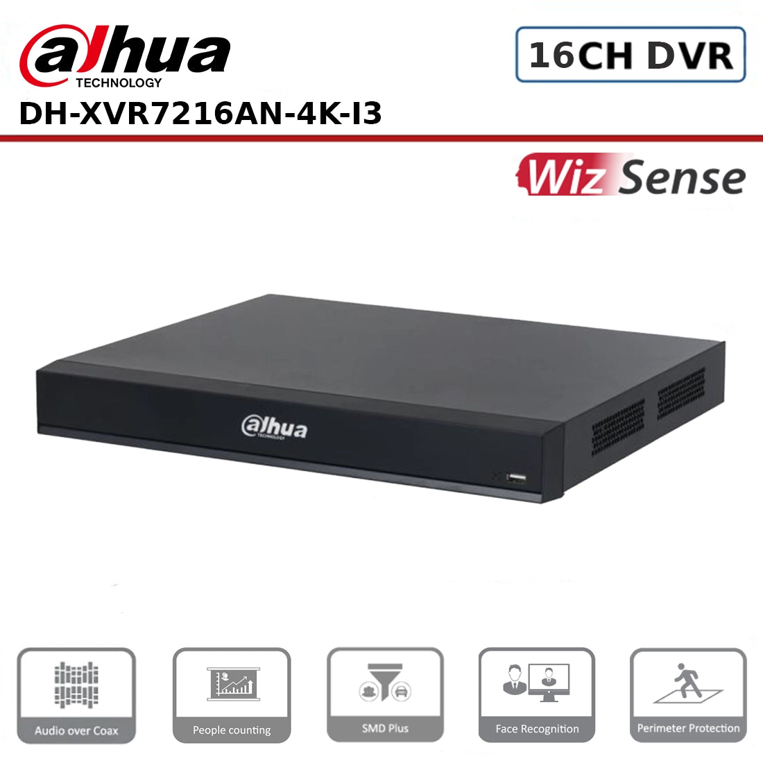 Dahua DH-XVR7216AN-4K-I3 16 Channels Penta-brid 4K 1U 2HDDs WizSense Digital Video Recorder