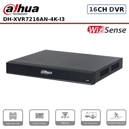 Dahua DH-XVR7216AN-4K-I3 16 Channels Penta-brid 4K 1U 2HDDs WizSense Digital Video Recorder