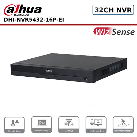 Dahua NVR5432-16P-EI - 32 Channel 16 PoE Ports WizSense AI Network Video Recorder