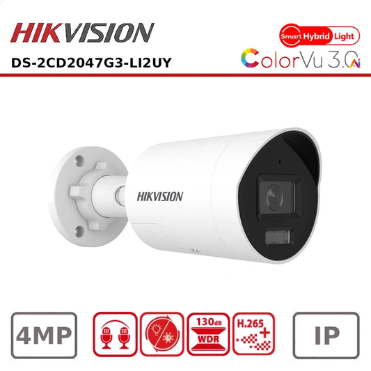 Hikvision DS-2CD2047G3-LI2UY Pro Series 4MP Smart Hybrid Light with ColorVu 3.0 Mini Bullet IP Camera, IP67