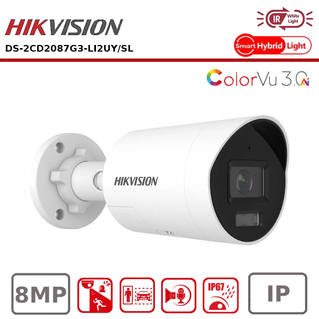 Hikvision DS-2CD2087G3-LI2UY/SL 8MP Smart Hybrid Light ColorVu 3.0 Fixed Mini Bullet IP Camera